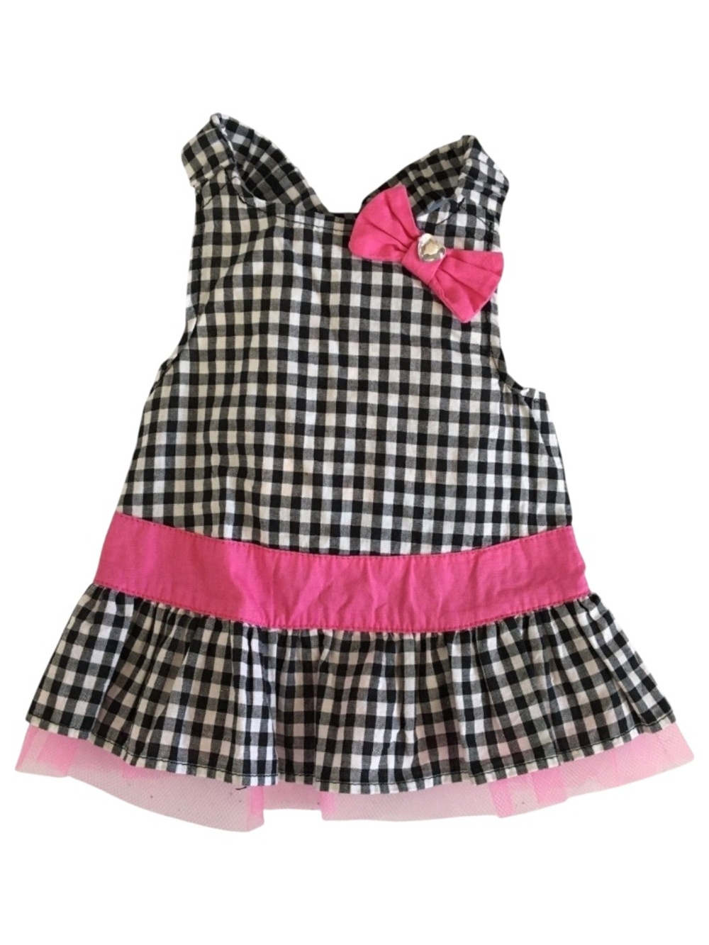 Wag-A-Tude Plaid Bow Dog Dress Black Pink Size S